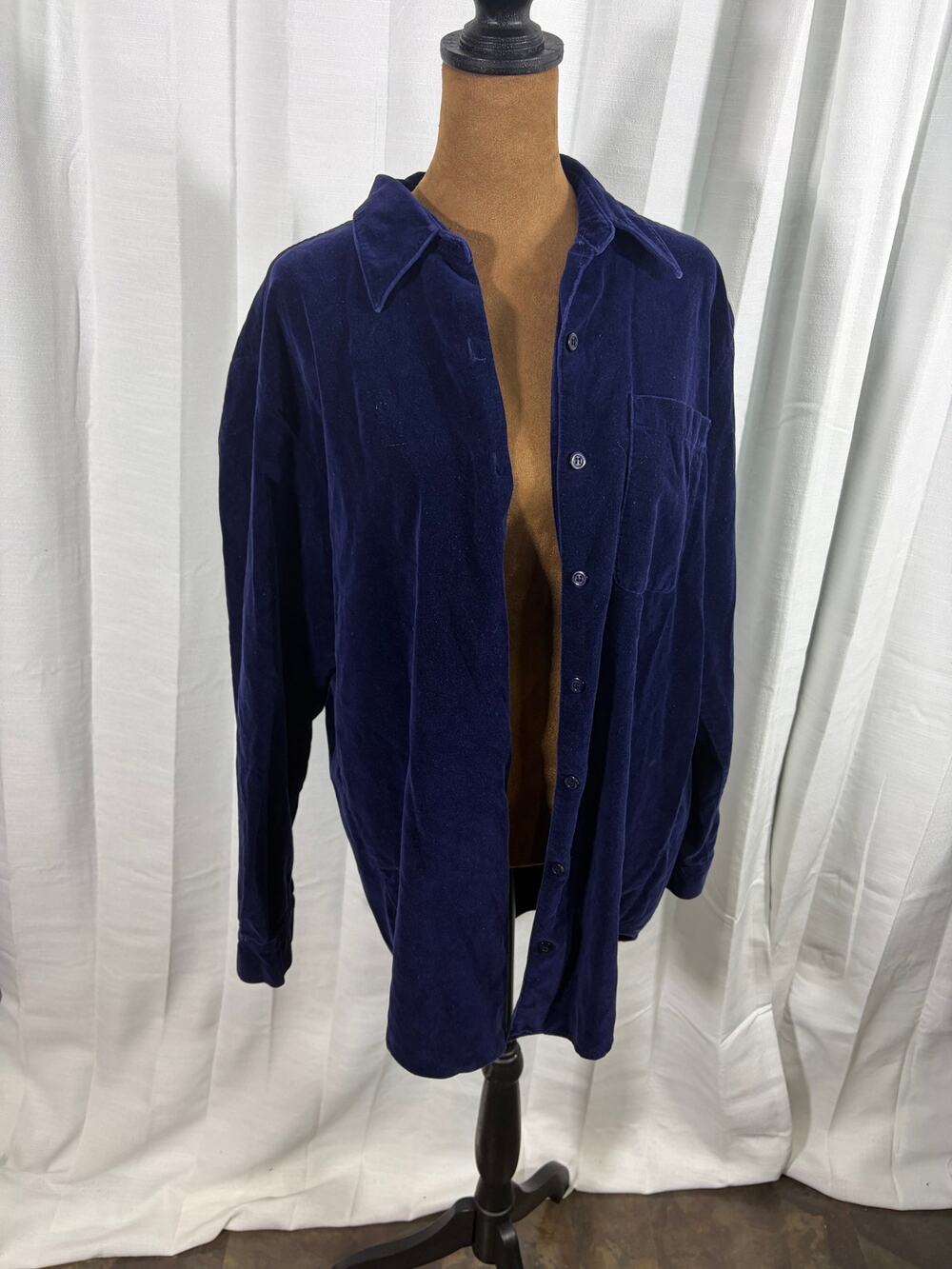 Liz Claiborne Lizsport Blue Cotton Velvet Button Up Shirt Medium